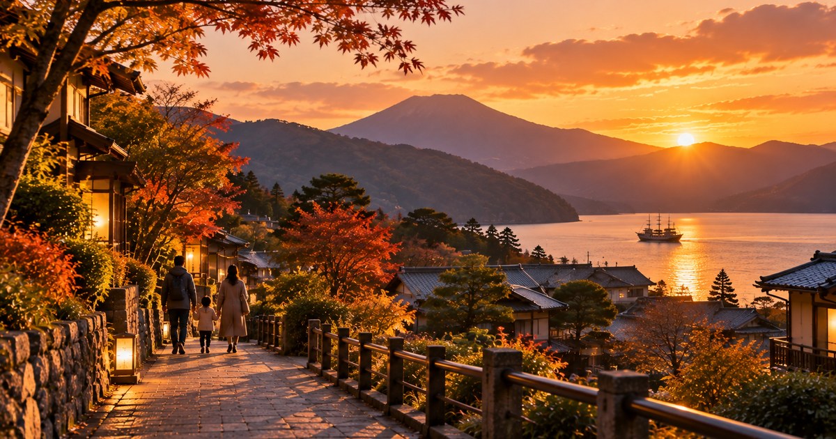 箱根の街並みと夕方のやわらかい光