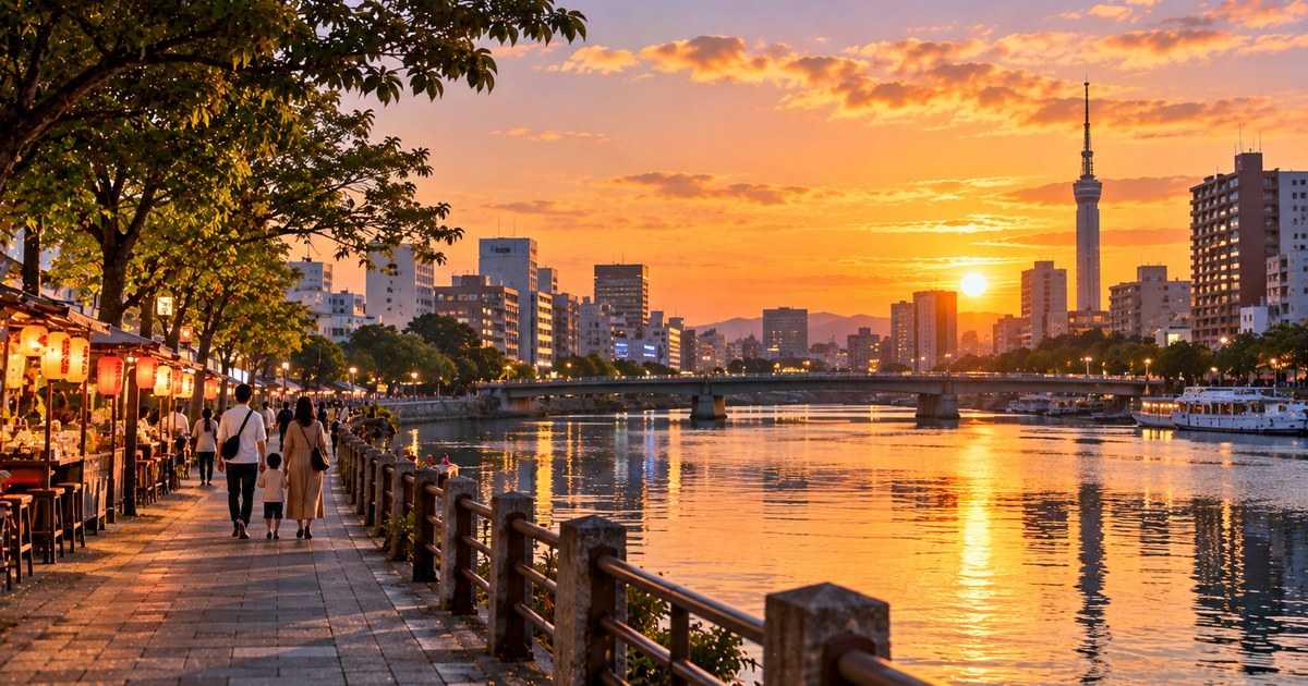 博多の街並みと夕方のやわらかい光